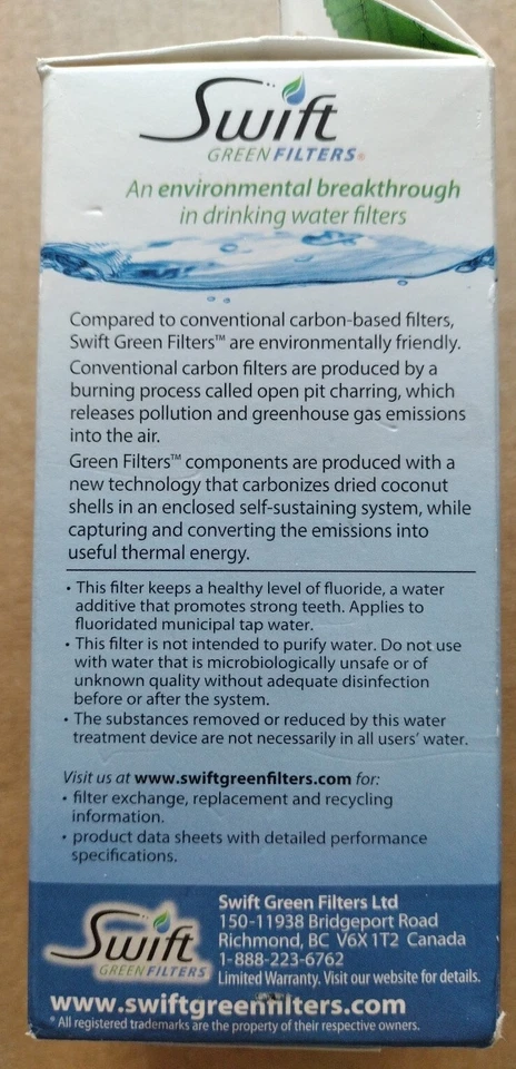 Swift Refrigerator Replacement Water Filter SGF-WF1CB for  Frigidaire & Kenmore  Foto 2 de 4