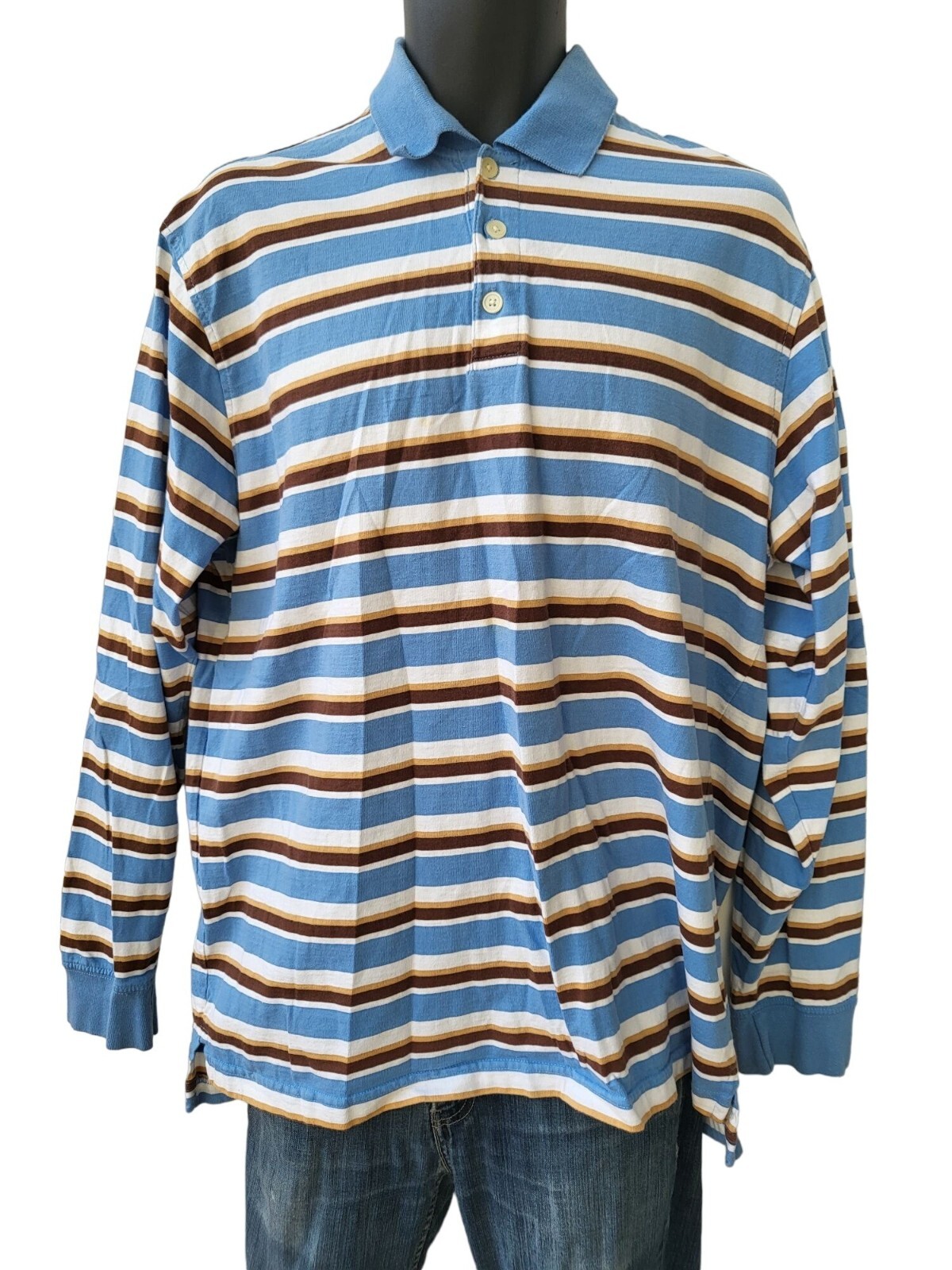 Vintage Finish Line Polo Shirt FNL365 Men Sz XL Striped Long Sleeve Workwear