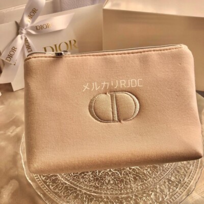 Christian Dior Parfums Pouch Makeup Bag Case Pink Beige Logo 17.5x