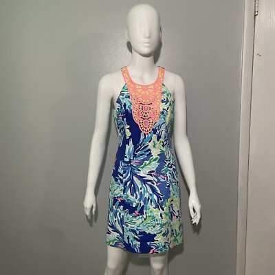 Lilly Pulitzer Women's Size 0 Pearl Brilliant Blue Wade And Sea Shift Dress