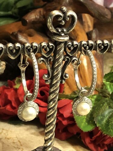30. Judith Ripka 925 Sterling CZ Perle Ohrhänger Creolen Omega Ohrringe 1 1/2"