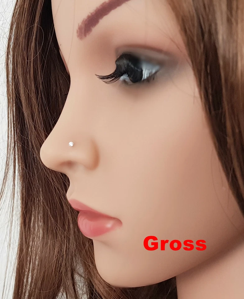 925 Silber Klein Mini Fein Zirkonia Nasenpiercing Nasenstecker Stecker Piercing - Bild 4 von 4