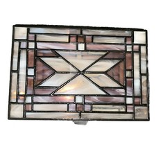 Vintage Pink/Purple Stained Glass Mirrored Keepsake Trinket Box Hinged Lid 9x6