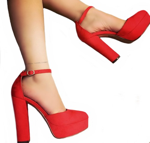 SCARPE DONNA Decollete Scamosciate Cinturino Tacco alto 12 Plateau Sandali C92 - Foto 4 di 7