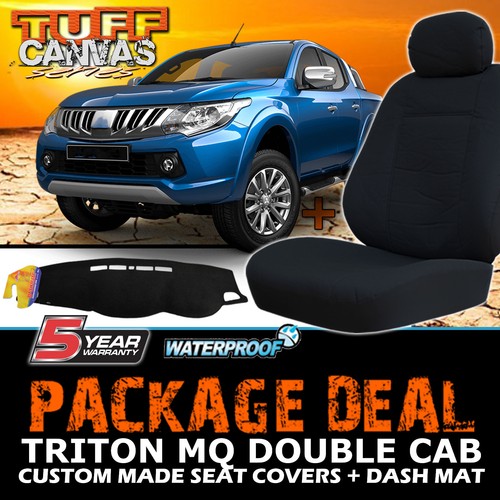 Tuff Canvas Seat Covers + DASH MAT Mitsubishi Triton MQ DOUBLE CAB 05/