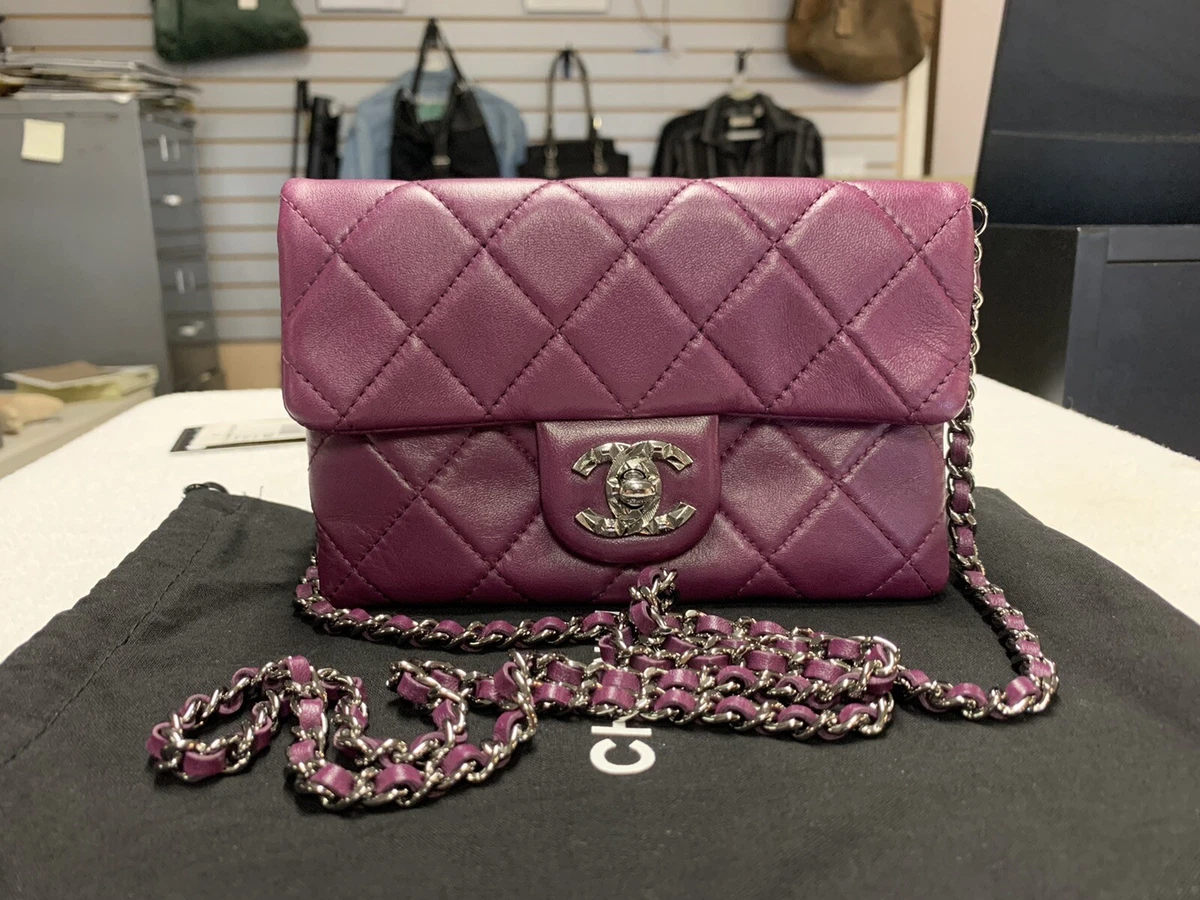 Chanel Purple / Light Gold CC Logo Chain Strap Quilted Iridescent