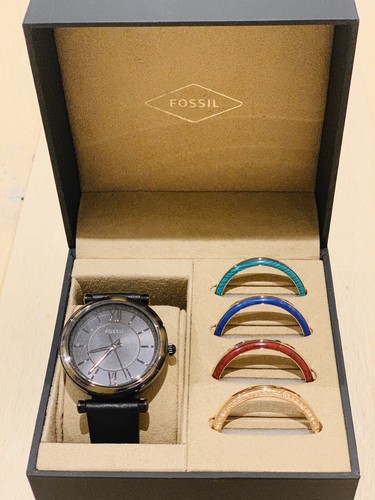 Fossil Carlie Three-Hand Black Leather 