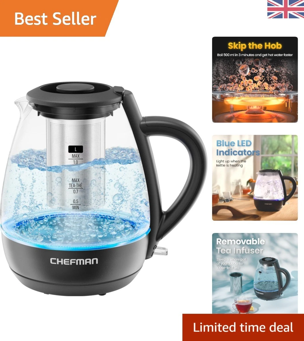 Stainless Steel Electric Kettle with 1L Capacity and Boil-Dry Protection - Black