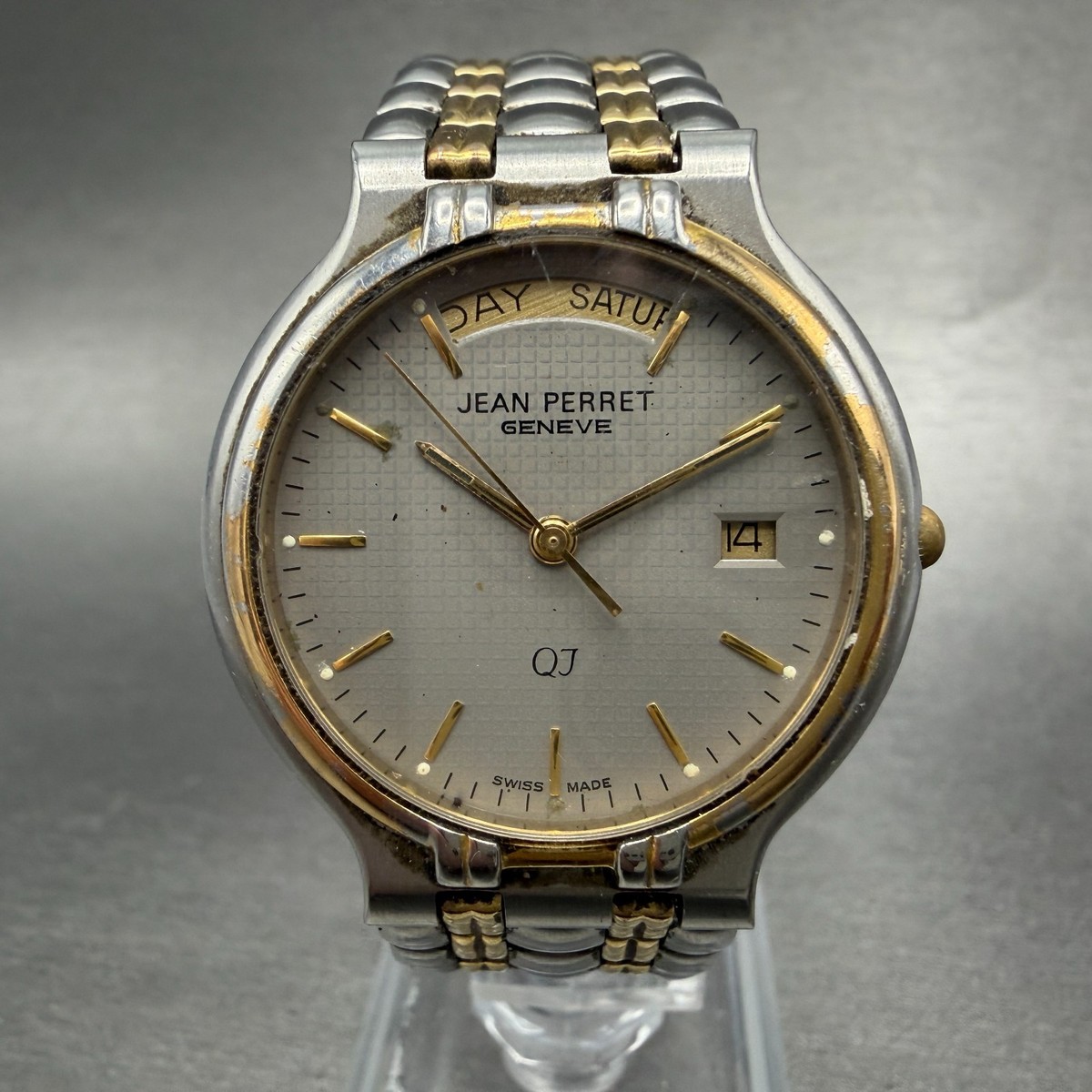 Jean Perret QJ Watch Men 33mm Gray Dial Two Daydate Round New