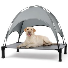 Elevated Dog Bed with Canopy, Outdoor Dog Bed Cot 51.0"L x 36"W x 9.3"H Grey