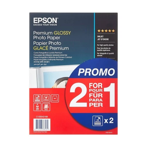 Epson A4 Premium Glossy Photo Paper 255gsm 15 Sheets Plus 15 Free (C13S042169)