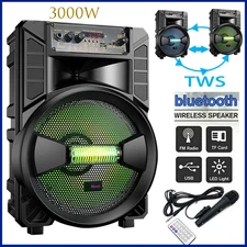 3000W Portable Bluetooth Speaker Sub Woofer Heavy Bass Sound System Party & Mic