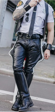 Men's Real Black Leather Breeches / Jodhpurs Leather Breeches with White Stripes