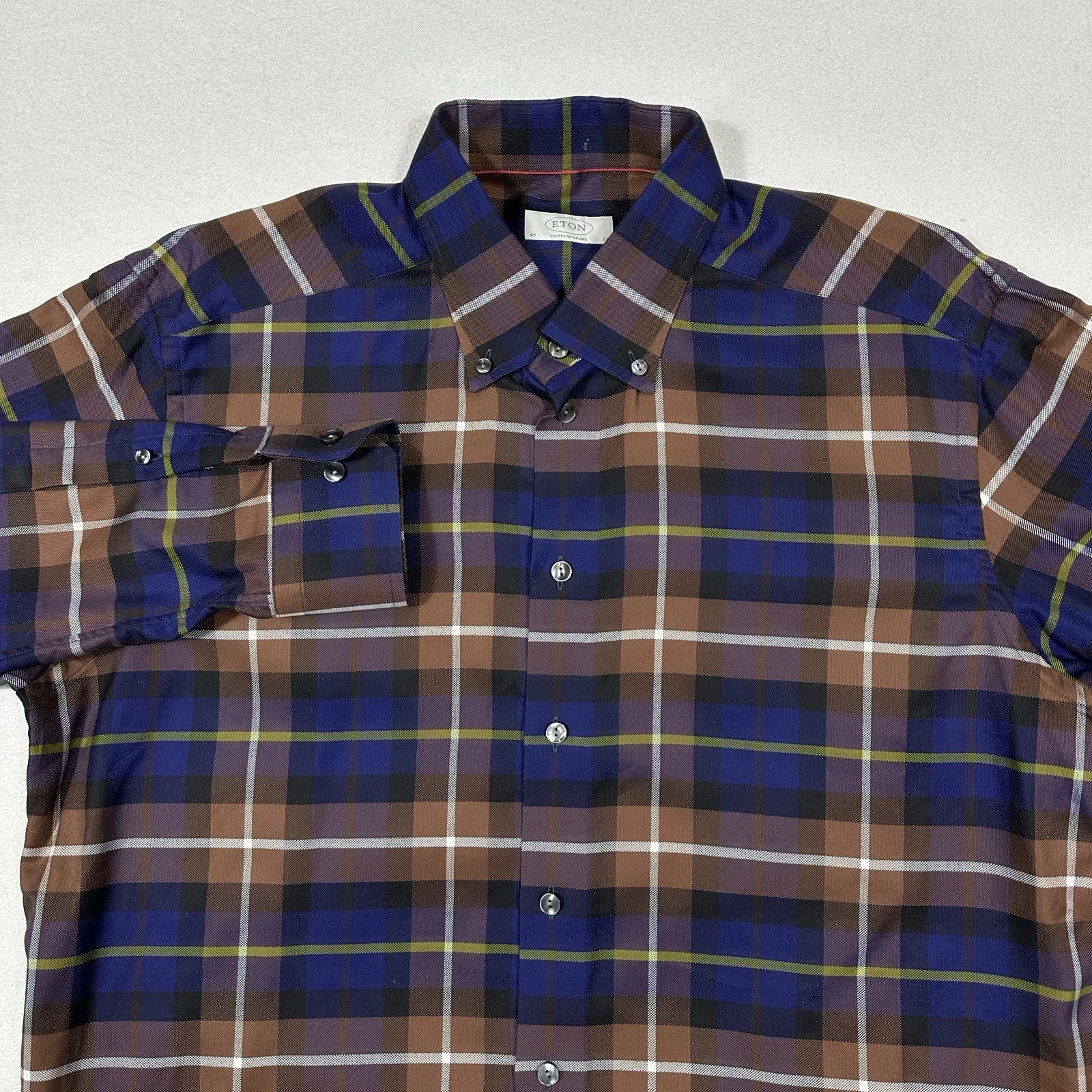 Eton Shirt Men’s 43 17 Contemporary Fit Multi Plaid Long Sleeve Button Down