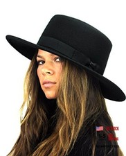 NYFASHION101 Wool Wide Brim Porkpie Fedora Hat w/Simple One Size-Medium Black