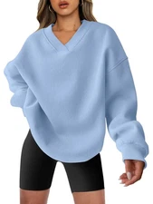 ANRABESS Women's Fleece Hoodie V Neck Oversized Top Sweatshirt Preppy 2025