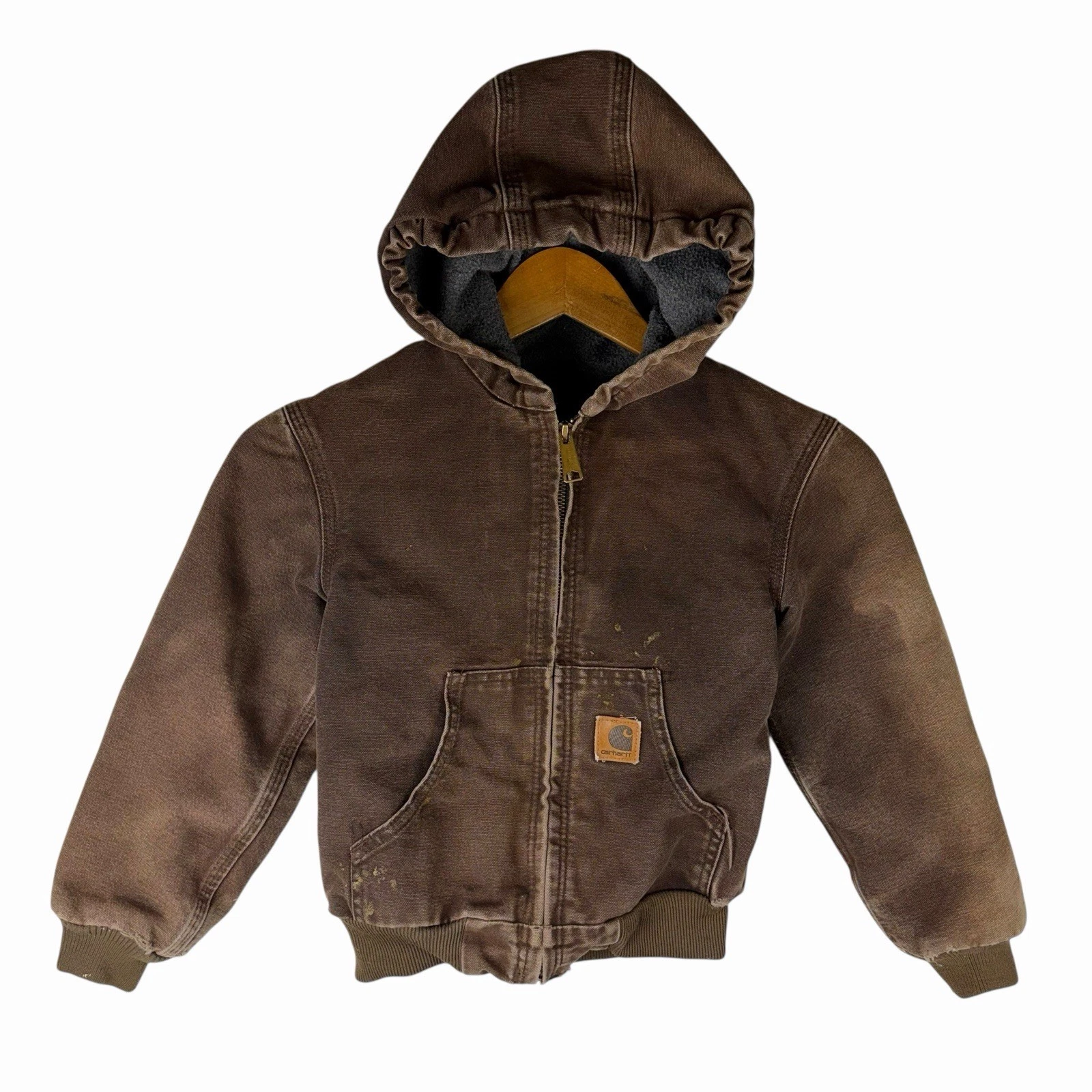 Vintage Carhartt Jacket Fleece Lined YOUTH S (6/7) YYJ159 DKB Brown Hooded