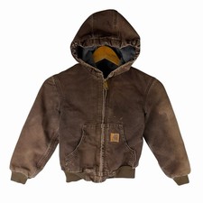 Vintage Carhartt Jacket Fleece Lined YOUTH S 6/7 YYJ159 DKB Brown Hooded