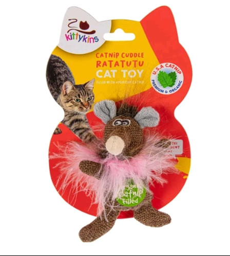 KittyKins Catnip Cuddle Cat Toy - Ratatutu rat - Soft Feathers 4" cats Kittens