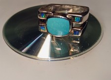Turquoise and Opal . 925 Silver Ring Size 8