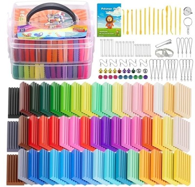 Polymer Clay 50 Colors, Modeling Clay for Kids DIY Starter Kits, Oven Baked Mode