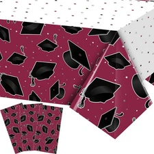 Tranqun 3 Pcs 2025 Graduation Party Tablecloth Graduation Cap Rectangle Plast...