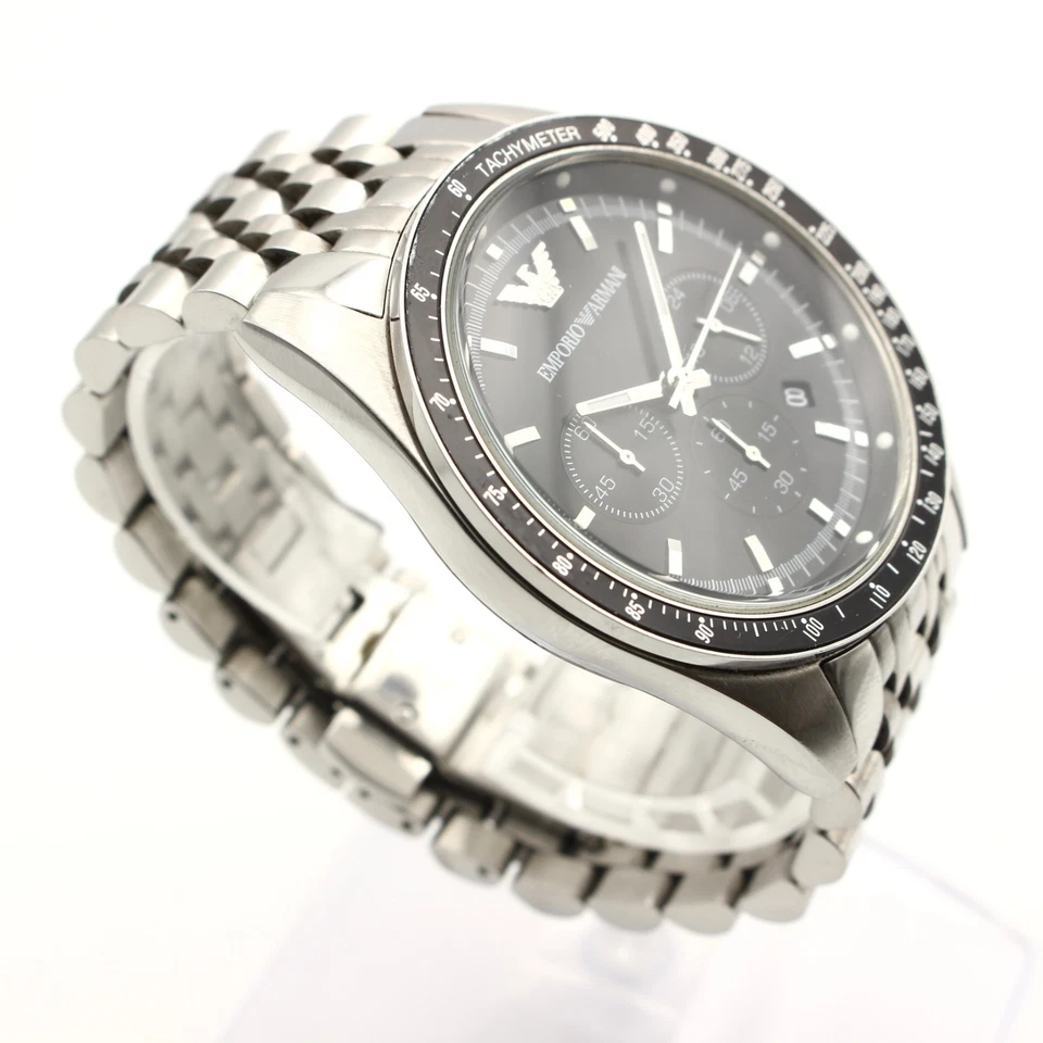 EMPORIO ARMANI AR5988 Mens Chronograph Quartz Watch Stainless Steel Black Silver - Image 3 of 4