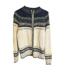 Vintage Tiara International women's M Navy Fair Isle Full Zip Cardigan sweater