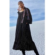 PERUVIAN CONNECTION Glenda Bailey Black Gold Metallic Pleated Maxi Dress L