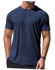 Mens Swim Shirt Short Sleeve UPF 50 Sun Protection Small Mightnight Blue