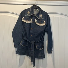 Vintage 70's Wrangler Denim Western Blazer Jacket Small Womens Embroidered