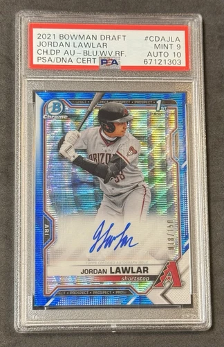 2021 Bowman Draft Chrome Jordan Lawlar Blue Wave Refractor Auto 18/150 PSA 9