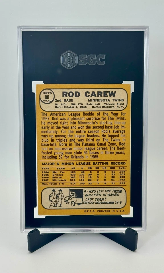 1968 Topps #80 Rod Carew All-Star Rookie Card SGC 3 VG - Minnesota Twins - Image 2 of 2