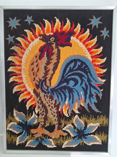 Tapisserie d'après Jean Lurçat. canevas vintage motif Coq.Tableau Mural Encadré - Photo 2 sur 8