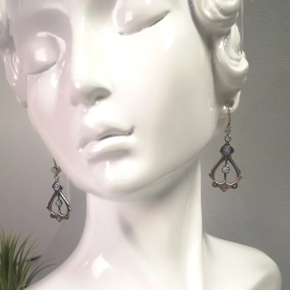 Jugendstil Opal Ohrringe Opalschmuck Vintage Retro antik Sterling Silber 925/- - Bild 3 von 4