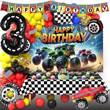 3rd Birthday Monster Big Truck Theme Birthday Party Decorations Set Including...