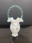 Fenton Milk Glass Legacy Collection Aqua Blue Crest Hexagonal 11.5. “ Basket