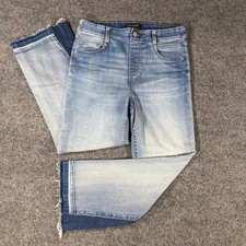 Liverpool Gia Glider Crop Flare Jeans Women 8/29 Pull On Contrast Panel Fray Hem