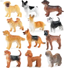 12PCS Dog Figures Toy Set, Miniature Plastic Realistic Assorted Dollhouse Puppy 