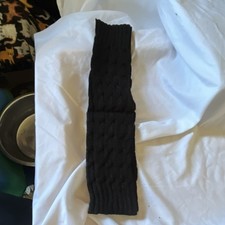 Black Acrylic Cable Knit Boot Topper Leg Warmers for Women, Footless, Mid Calf