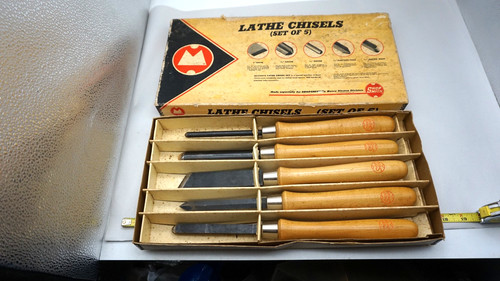 Vintage Shopsmith Magna Henry Disston Lathe chisel set, 5 pieces, Wood Handles