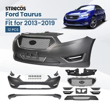 Front Bumper Cover Kit For 2013-2019 Ford Taurus Black Chrome Grille Assembly