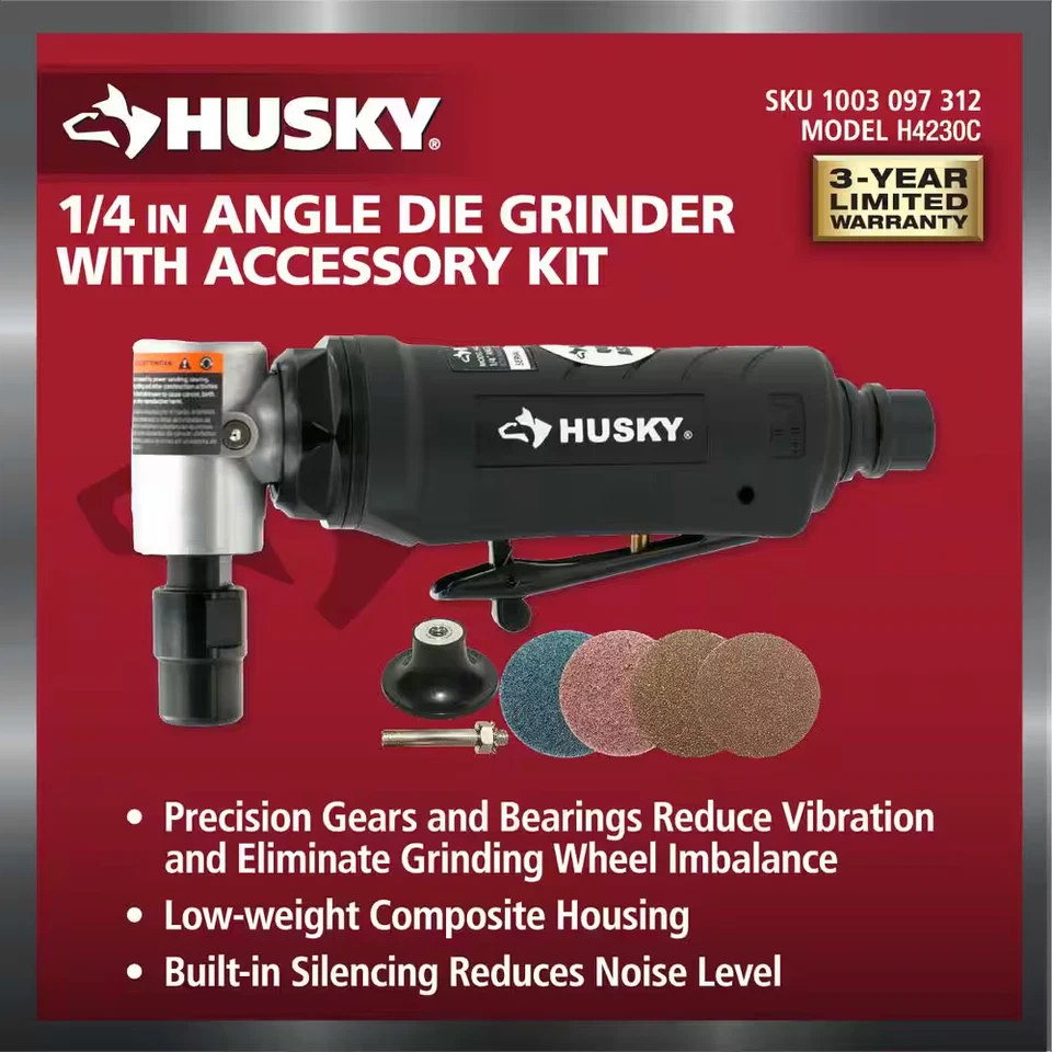 Husky 1/4 дюйма Угловая шлифовальная машина с комплектом аксессуаров - Изображение 3 из 4