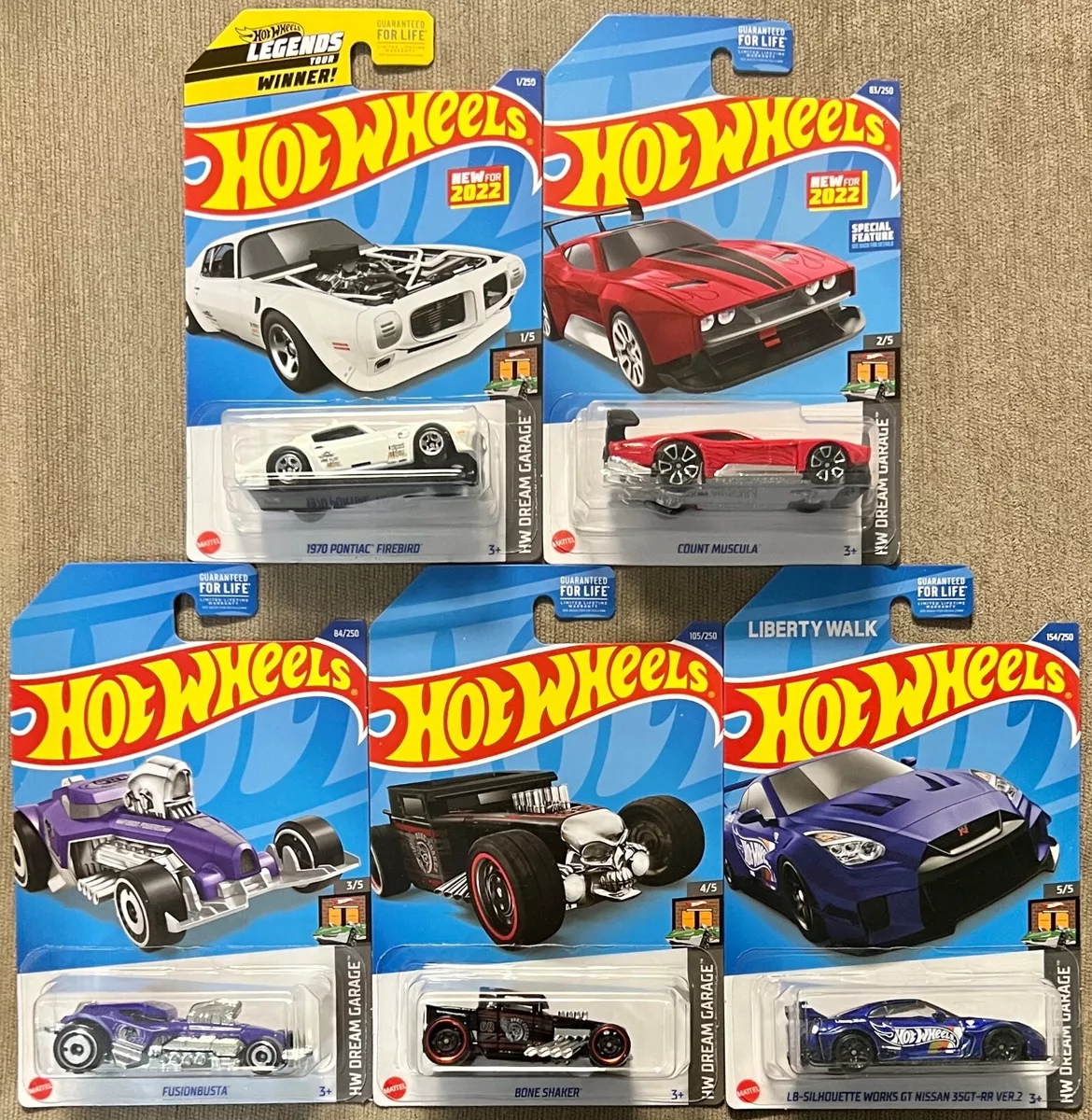 Hot Wheels 2022 HW Dream Garage Series #HCT05 1:64 Scale Die-cast (Set of 5)
