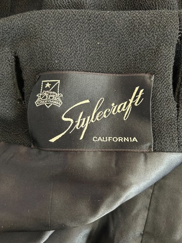 Carson Pirie Scott Vintage 40s Stylecraft Fitted Long Black Coat Velvet Trim S - Picture 5 of 16