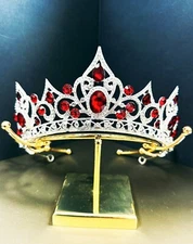 Princess Tiara, Ruby Gemstone Tiara, Silver Tiara, Wedding Crown, Birthday Crown