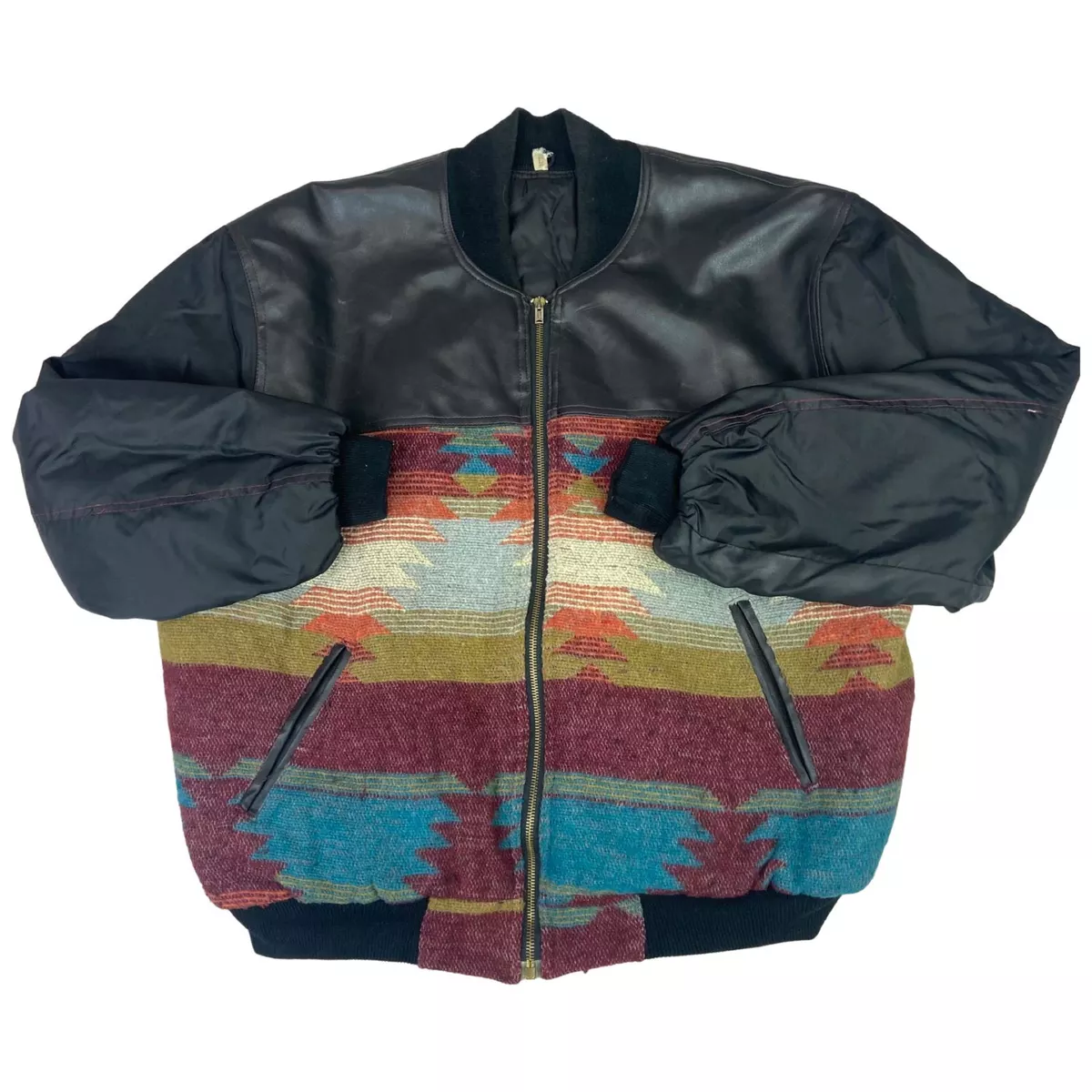 VTG 90s WOOL AZTEC PATTERN VARSITY NAVAJO BLANKET COAT JACKET AMERICANA 46 XL