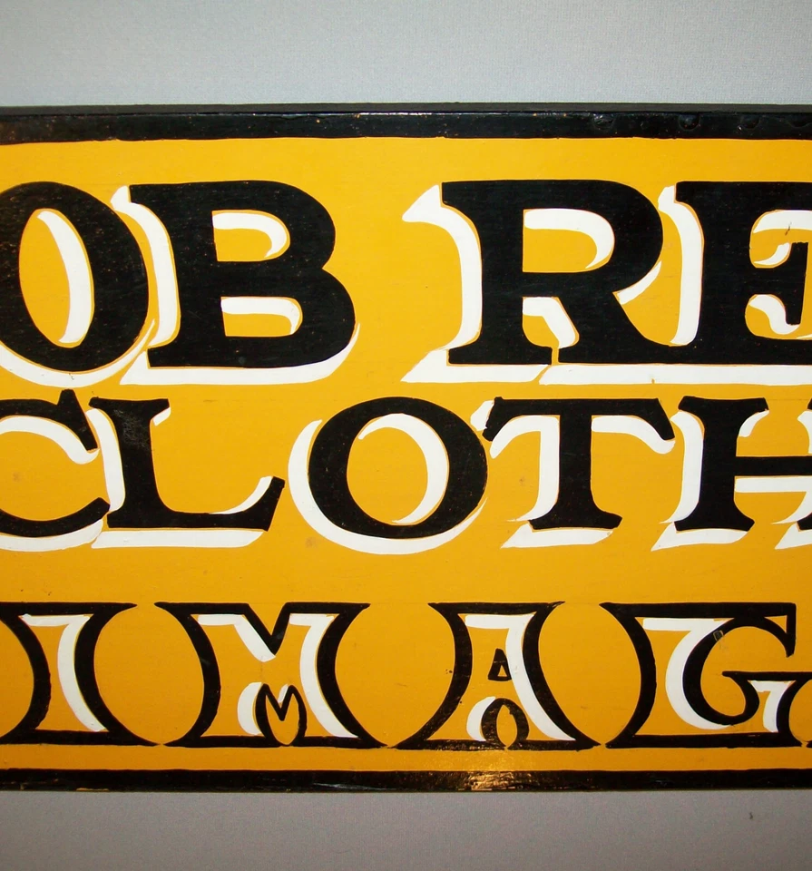 Old Vtg C 1950s Folk Art Reimer Clothing Wooden Sign Great Original Paint 32" L - Image 4 of 4