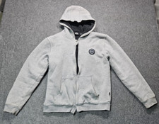 QuickSilver gray boys size Large hooded zip up Sherpa/fleeced lined sweater