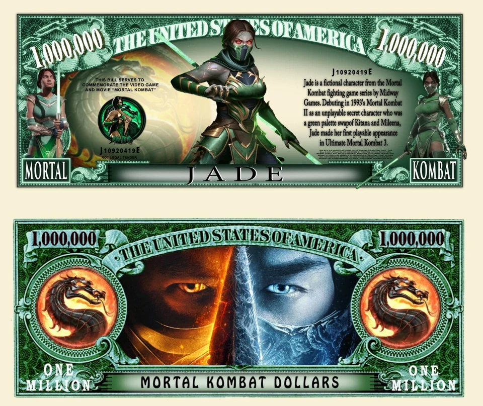 MORTAL KOMBAT / JADE ! BILLET MILLION DOLLAR US ! MK Jeu Video Film Fandom Bö